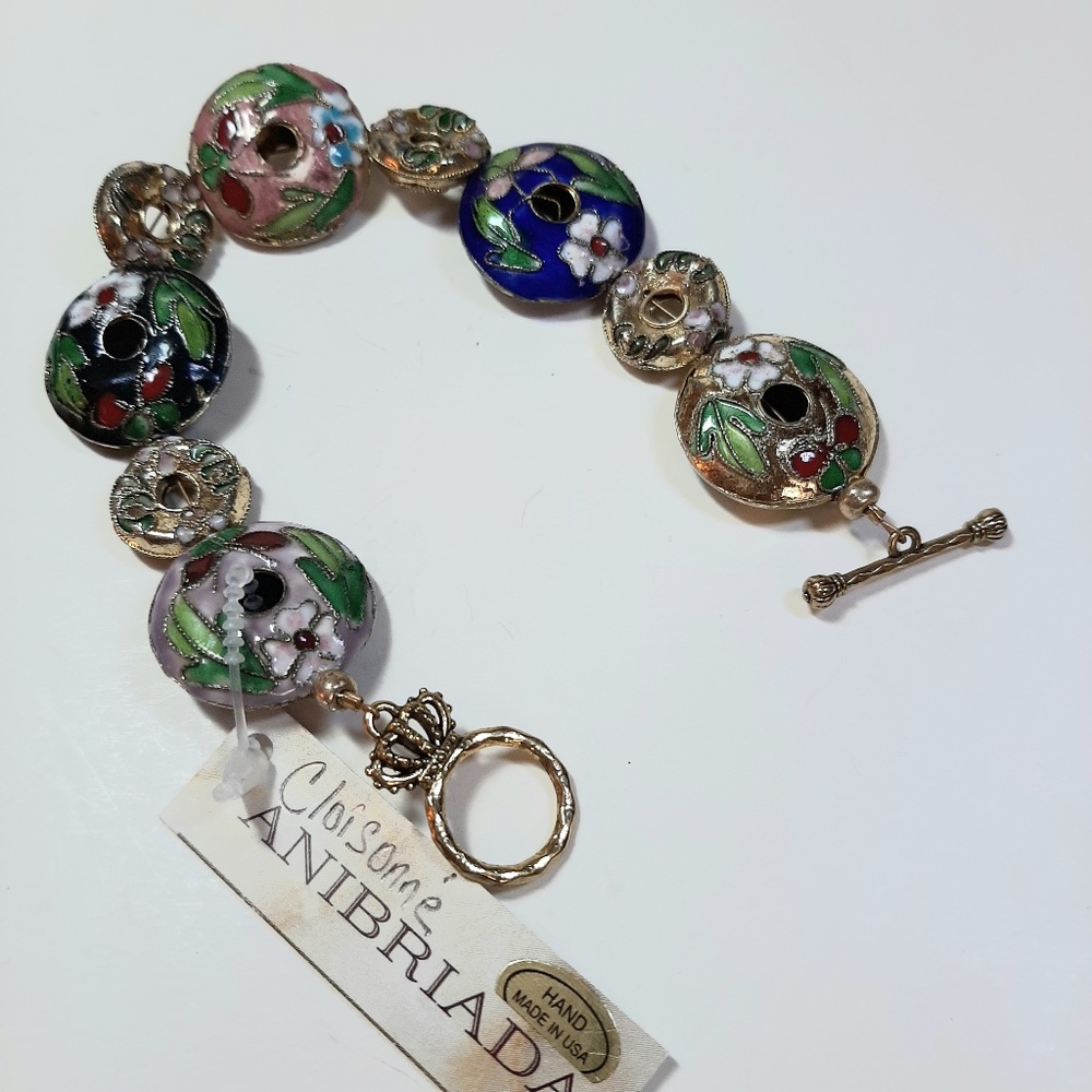 NWT Asst'd Color CLOISONNÉ Bead Links Bracelet 8"